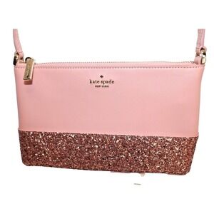 Kate Spade Ramey Greta Court Glitter Pink Leather Crossbody Bag Dusty Peony